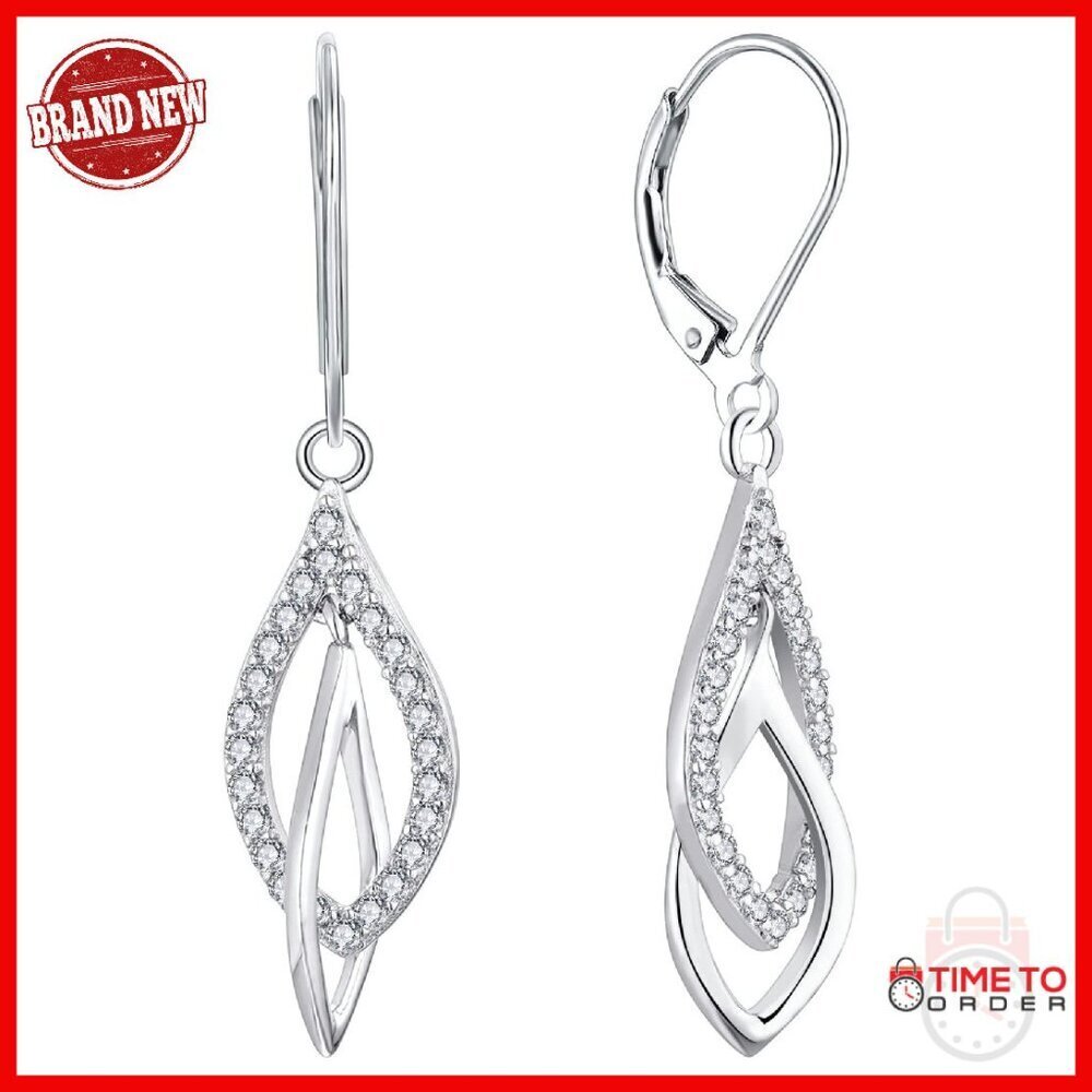 Sterling Silver Teardrop Dangle Earrings with Cubic Zirconia